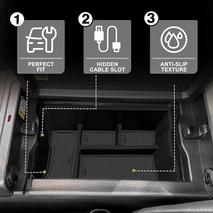 Muslogy Center Console Organizer Compatible with 2026 Toyota RAV4 Accessories Middle Console Divider Storage Box Armrest Insert Tray with Anti-Slip Mats (Black)
