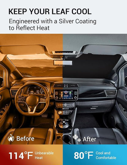 Proadsy 2026 Upgrade Windshield Sun Shade Custom Fit 2018-2025 2026 Nissan Leaf Foldable Front Sunshade Protector Sun Visor Blocks UV Rays Keep Car Cooler