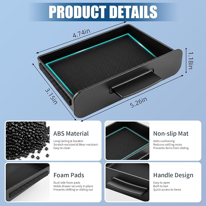 Center Console Hidden Storage Drawer Compatible with 2019-2026 RAM 1500 2500 3500, Pull-Out Organizer Insert with Anti-Slip Mat, Only Fits Models with Console Cubby