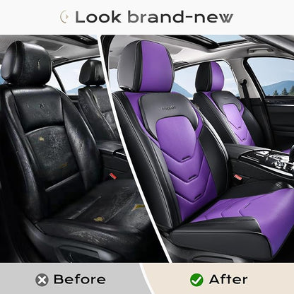 Coverado Car Seat Covers, 2 PCS Front Seat Covers, Black&Purple Leather Seat Cover for Car, Waterproof Car Seat Protector, Automotive Seat Cover Car Seat Cushion Universal Fit for Most Sedan SUV Truck