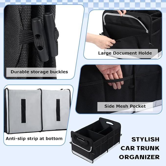 AOPHY Car Trunk Organizer, 72L Large Capacity Waterproof Auto Storage with Non-Slip Bottom Strips, Collapsible Cargo Organizer for Suv, Truck, Sedan, Portable Car Accessories for Women Men