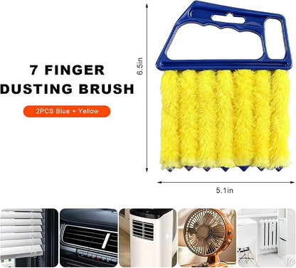 2 PCS Blind Cleaner Duster Tool, 7 Finger Handheld Duster Window Shutters Dusting Cleaner Brush, Washable Mini Blinds Dust Cleaning Tools for Car Air Conditioner Vent (Blue+Yellow)