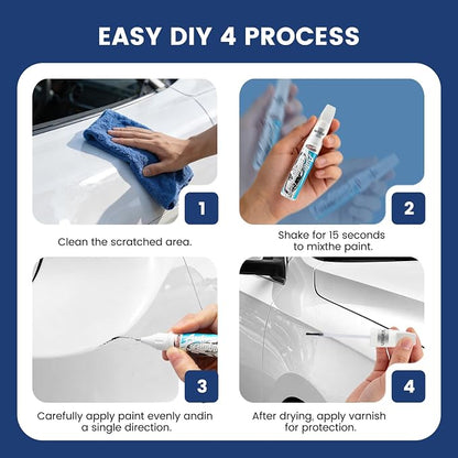 White Car Touch Up Paint Pen 2pcs with Clear Coat Pen, Long-Lasting Waterproof UV-Resistant Auto Scratch Repair Remover, Quick & Easy Fix for Car SUV Truck Motorcycle, Repair Chip Rim Scuff