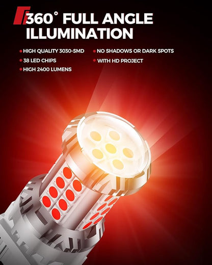 Torchbeam Newly Upgraded 3157 Red LED Bulb, LED Brake Tail Light Bulbs, 600% Brighter 3056 3057 4057 4157 3457 Brake Stop High Mount Stop Tail Taillights with HD Lens for Cars, Non-polarity, 2 Pack