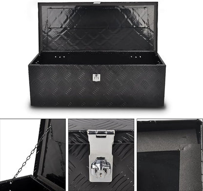 30” Heavy Duty Aluminum Truck Bed Tool Box 5 Bar Tread Waterproof Truck Tool Box Storage Organizer，Truck Box with Side Handle, Lock & Keys,Black (30"X13"X10")