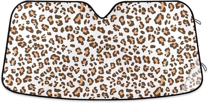 Brown Leopard Print Windshield Sun Shade for Car Auto SUV Truck Foldable Front Window Sunshade Sun Visor Protector Block UV Rays Reflect Heat, 55" x 28"
