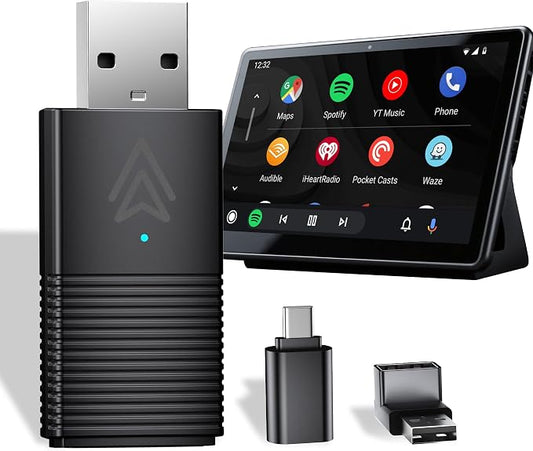 Android Auto Wireless Adapter for Factory Wired Auto Cars from 2016, Mini Android Auto Adapter Converts Wired to Wireless Car Play Dongle to USB& USB-C, Plug & Play, Online Update (Black)
