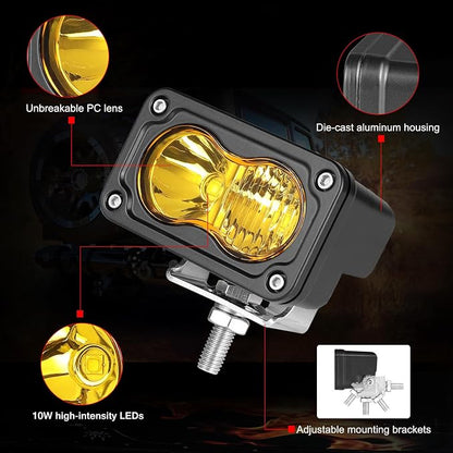 LED Pods Amber, 2Pcs 40W 3 Inch Driving Light Yellow Off Road Light LED Bumper Lights Super Bright LED Work Light Cube Waterproof Combo Fog Light for Truck ATV UTV SUV Motorcycle Boat