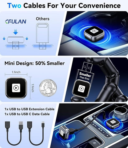 Wireless CarPlay Adapter & Android Auto, Wired to Wireless Carplay Adapter for Apple iPhone & Android, Mini USB Design with Type-C Extension, Plug and Play, No Latency & Auto-Reconnect, 2026 Upgraded