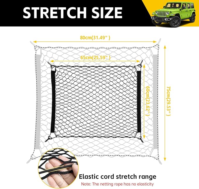 Trunk Cargo Net for 2019-2025 Jeep Wrangler JL 4XE 4 Door Trunk Organizer Net Anti-Slip Rear Mesh Cargo Netting for 19-25 Wrangler JL JLU 4XE SUV Accessories