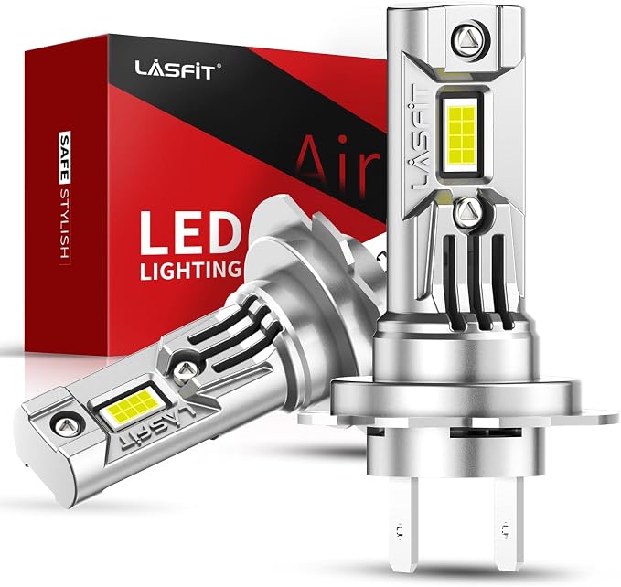 LASFIT BEAM H7 Light Bulbs, 2025 Upgrade Super Bright 6000K Cool White Fog Light Bulbs, No Adapter Required, Real 1:1 Mini Size with Cooling Fan, Plug and Play Non-Polarity, Pack of 2