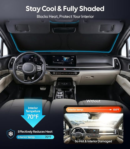 Wigoo for Kia Sorento Windshield Sunshade [OEM Design, 100% Sun Blockage] Foldable Heat Insulation Sun Shade with Storage Bag, for Kia Sorento (2016-2026), Silver Coating