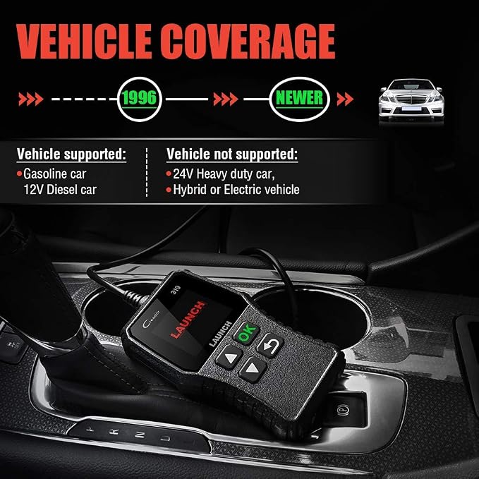LAUNCH OBD2 Scanner Engine Fault Code Reader, CR319 Code Reader Scanner, CAN Diagnostic Scan Tool Supports DTC Lookup, Mode6 O2 Sensor for OBDII Protocol Cars Since 1996 Black