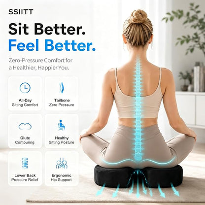 Gel Memory Foam Seat Cushion, Office Chair Cushion for Long Sitting – Dual-Layer Cooling & Slow Rebound Foam for Back & Sciatica Pain Relief, Memory Foam Seat Cushion for Office, Wheelchair, Car
