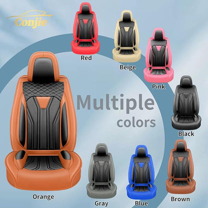 Fit Wrangler 4-Door Car Seat Covers for Jeep Wrangler 2010-2025 2026 -Premium Leather, Waterproof，Breathable，All-Weather Seat Cushion Protecto & Airbag Compatible, 2 Front Seat Orange & Black