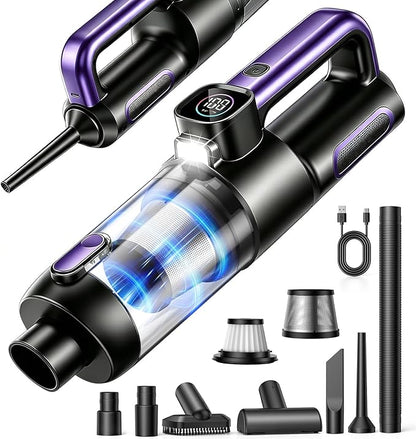 Car Vacuum Portable Cordless, 4-in-1 18000Pa Handheld Vacuum Cordless with LED Light, 120W Brushless Motor, 6000mAh Rechargeable Hand Mini Vacuum with Multi-Nozzles for Car, Home, Office & Pet Hair