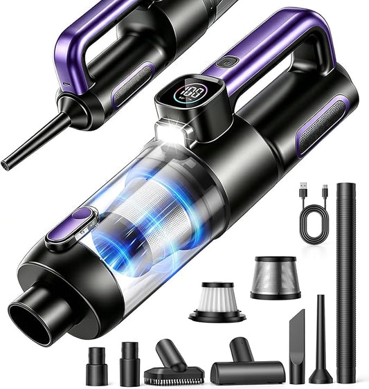 Car Vacuum Portable Cordless, 4-in-1 18000Pa Handheld Vacuum Cordless with LED Light, 120W Brushless Motor, 6000mAh Rechargeable Hand Mini Vacuum with Multi-Nozzles for Car, Home, Office & Pet Hair