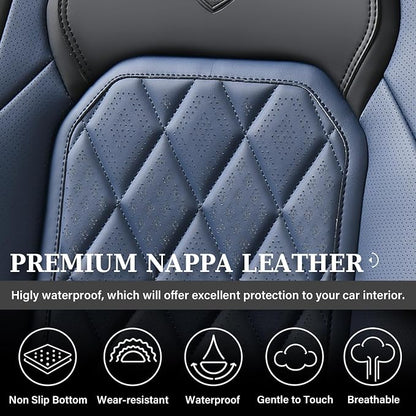 Coverado Leather Seat Covers, Car Seat Covers Full Set, Waterproof Faux Leather Black and Blue Seat Covers, Car Seat Protectors 5 Seats, Automotive Seat Covers Universal Fit for Most Cars SUV Trucks