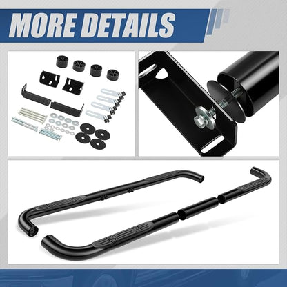 Auto Dynasty 4" Running Boards Retractable and Adjustable Design Compatible with 1999-2011 Chevy Silverado GMC Sierra Extended Cab Crew Cab, Steel Side Step Rail Nerf Bars, Powdercoat Black