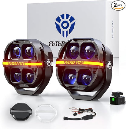 Future Eyes 5 Inch LED Round Offroad Lights, 180W 18000LM Super Bright Driving Lights with DRL, High Low Beam & Strobe, Spot Fog Work Lights with 2 Covers, for Jeep Truck ATV UTV SUV