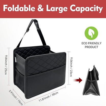 Witaxima Upgraded Extra Large Car Seat Organizer Backseat with 3 Storage Pockets, Multipurpose Car Organizer Hanging Car Trash Bag Can Premium PU Leather Garbage Can 3 Gallon Large Capacity, Black.