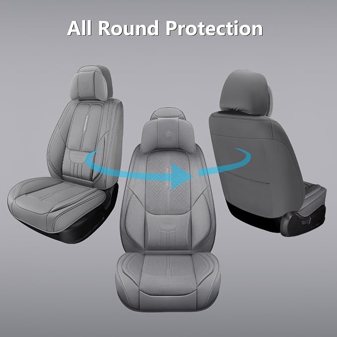 NS YOLO Full Coverage Leather Car Seat Covers for Cars,SUVs and Pick-up Trucks,Car Seat Protector,Automotive Seat Covers,Car Seat Cushion,Grey Seat Cover,Front Seat Cover for 2 Seats
