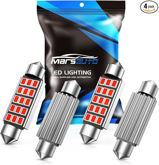 Marsauto 578 LED Bulbs 211-2 212-2 C5W Festoon Red 2835 Chipsets for Interior Dome Map Door Lights Bulbs, 41mm 42mm 569 6411 6451 2835 Chipsets LED Light 1.65inch RV Exterior Lighting (Pack of 4)