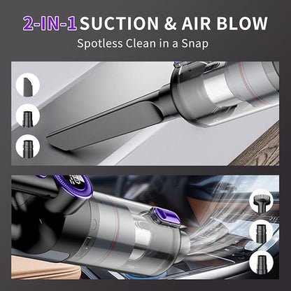 Car Vacuum Portable Cordless, 18000Pa 2 in 1 Cleaner&Air Duster, 130W Brushless Motor Handheld Vacuum Cordless with 7800mAh Battery, LED Light, Multi-Nozzles for Car, Home, Office