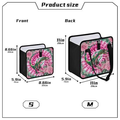 Car Trash Can Organizer Bin with Adjustable Strap for Back Front Seat Console Waterproof Leakproof Collapsible Portable 11 Inch Tie Dye Dinosaur Pink Green