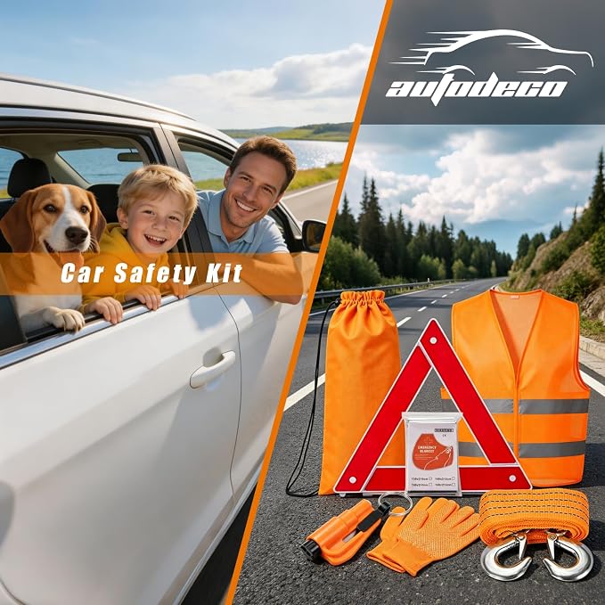 Car Roadside Emergency Kit Automotive Car Safety Kits for Vehicles Woman Man Teen Orange