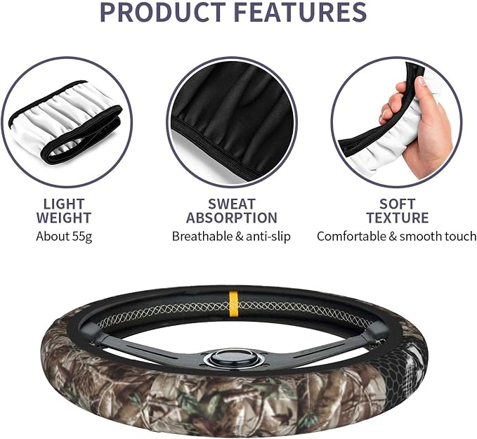 Camo Steering Wheel Cover Universal 15 Inch Camo Wheel Cover Accessories Decorative Non-Slip Neoprene Car Cover Realtree Wheel Cover Suitable For Women And Men Girls Suitable For Car SUV Car Van Truck
