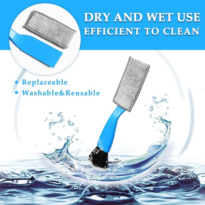 Ziciner 2 PCS Double Head Brush for Car Clean, Soft Auto Interior Duster Detailing Brushes, Universal Vehicle Dashboard Screen, Air Vents, Computer etc Cleaning Tool Accessories (Black+Blue)