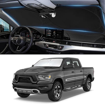 Sun Shade for Ram Windshield Sunshade for 2011-2018 Dodge Ram 1500 2Dr RegularCab, 4Dr QuadCab, CrewCab MegaCab Accessorie Front Window Cover Suncreen Shield Sun Visor Protector Keep Interior Cool