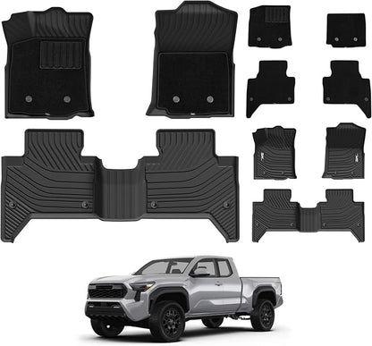 3W Floor Mats & Carpets Custom Fit Toyota Tacoma 2016-2023 (Only for Double Cab and Automatic), TPE Floor Liner Thickened Carpet with Safety Locks and Driver Heel Pad for Tacoma Cars Accessory
