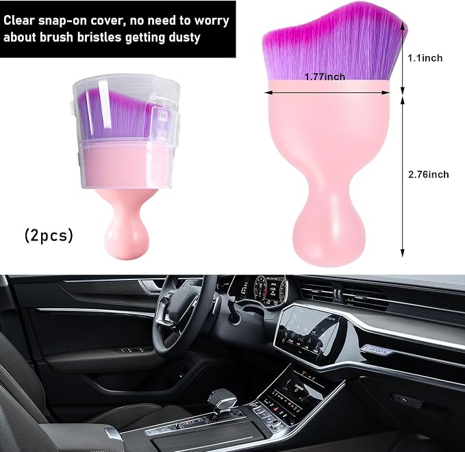 Ziciner 2 PCS Car Detailing Brush, Curved Soft Bristles Auto Removal Dust Collectors, Universal Vehicle Dashboard, Air Conditioner Vents etc Interior Cleaning Tool Accessory (Pink/Purple)