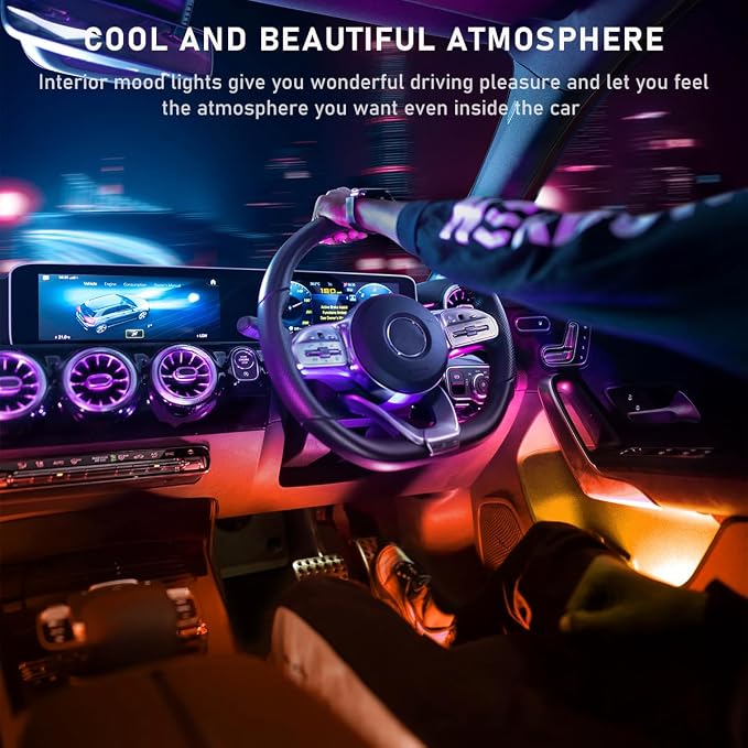 Ohleats Car LED Strip Light, 48 LED RGB Auto Interior Atmosphere Lights, Cigarette Lighter Under Dash Ambient Night Light, Interior Lamp Lighting Kit (Orange, Cigarette Lighter)