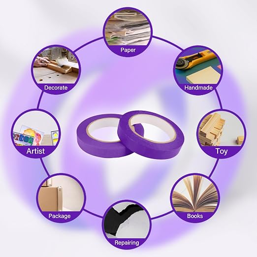 6 Rolls Fine Line Tape 1/16, 1/8, 1/5, 2/5, 1/2, 3/4 Inch x 55 Yard Fineline Masking Tape Painter Adhesive Automotive for DIY Car Auto Paint (Purple, Mixed Sizes)