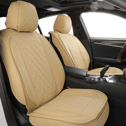 MIROZO Front Seat Covers,Leather Car Seat Covers Breathable Automotive Seat Covers Car Seat Protector Vehicle Seat Cushion for Sedan, Truck and SUV (2PCS Front, Beige)