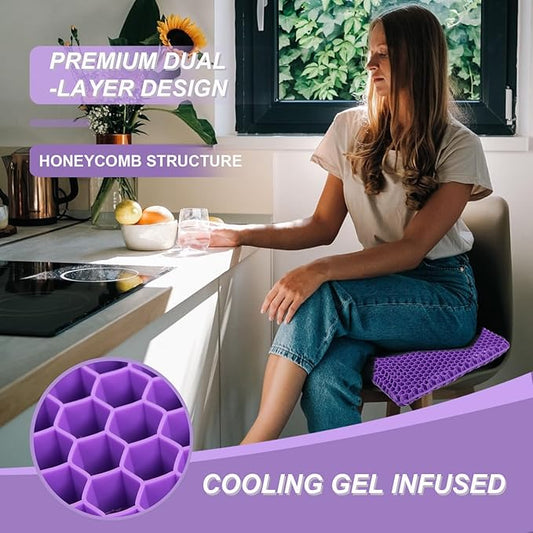 Purple Gel Seat Cushion for Long Sitting, 20" Extra Large Double Thick Cooling Chair Cushions for Office Chair, Wheelchair, Car Seat, Stadium Seat Cushion, Game Chair Pads for Tailbone Pain Relief