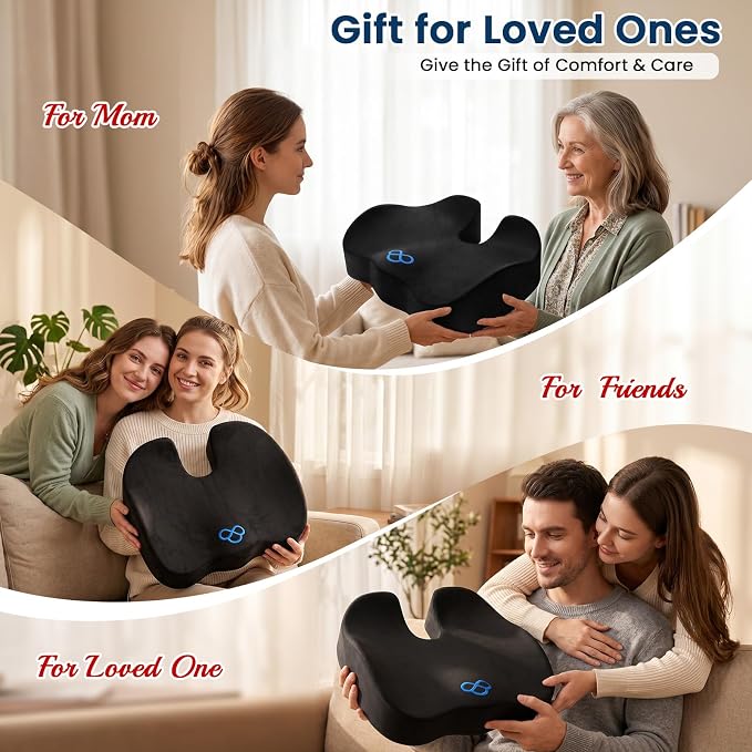 BlissTrends Seat Cushion with Velvet Cover, Thick Memory Foam Cushions for Office Chair, Car Seat, Airplane, Relieving Pressure Tailbone Sciatica Back Pain for Long Sitting, Car Drivers 4.7in Black