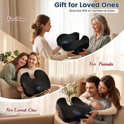 BlissTrends Seat Cushion with Velvet Cover, Thick Memory Foam Cushions for Office Chair, Car Seat, Airplane, Relieving Pressure Tailbone Sciatica Back Pain for Long Sitting, Car Drivers 4.7in Black