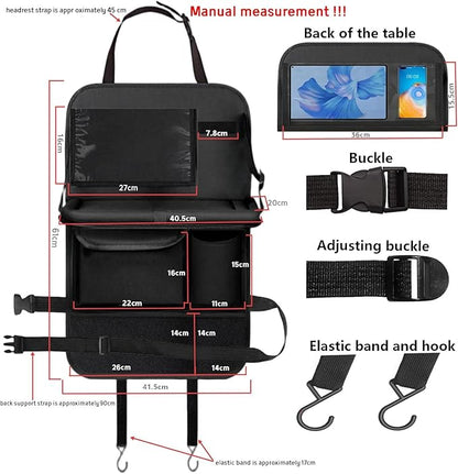 TCJJ Car Seat Organiser, Backseat Car Organizer for Kids, Car Backseat Seat Kick Protector With Tray and Touch Screen Tablet Storage Pockets Black/2 Pack