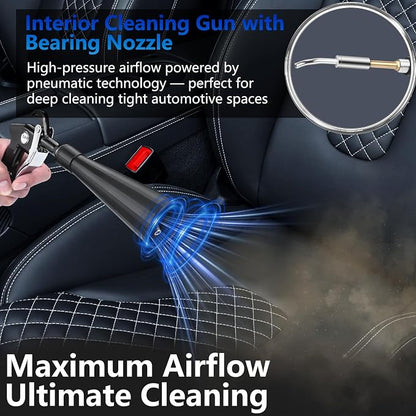 Preciva Tornado Blow Gun, Air Duster for Interior Seats, Headliner, AC Vents, Crevice Cleaning, High-Pressure 60-160PSI (0.6-0.92MPa), 1/4" Quick Connect, Includes 2 Nozzles & 2 Connectors