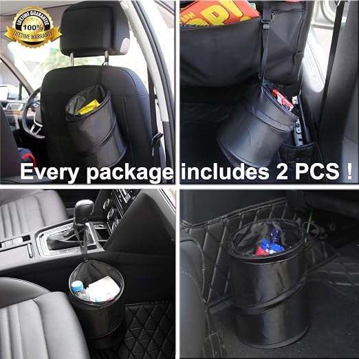 Kitbest (2 Pack Car Trash Can, 1 Gallon Car Garbage Bin Collapsible Pop-up Water Proof Bag Mini Portable Waste Basket Bin, Rubbish Bin (Black)