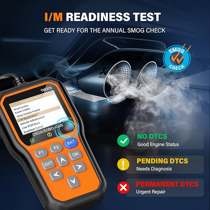 BluSon YM319 OBD2 Scanner Diagnostic Tool with Battery Tester, Check Engine Fault Code Reader with Live Data, Cloud Printing, DTC Lookup, Freeze Frame, Scan Tool for All OBDII Protocol Cars Since 1996