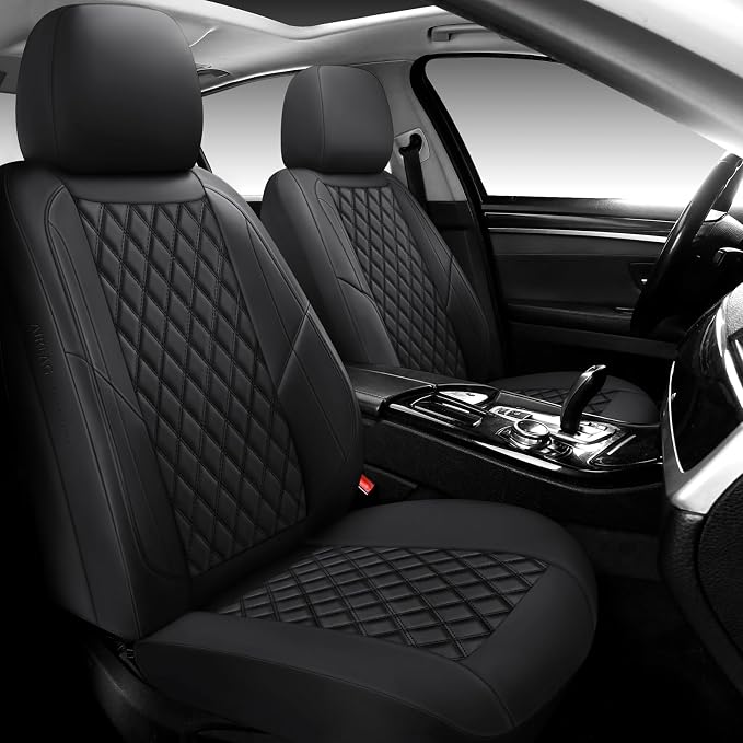 Premium Leather Car Seat Covers Front Pair,Universal Fit for Cars,Trucks&SUVs,Waterproof Car Seat Cushion,Full Coverage Car Seat Protector with 2 Seats,Black