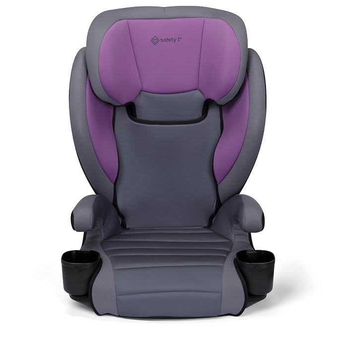 Safety 1st Grow and Go 2-in-1 Booster Car Seat with ComfortWings, Converts High-Back to Backless, 19" Wide, Slim Design, Lightweight, Foldable, Easy-Clean, Cup Holders, 40-100 lbs, Crushed Grape