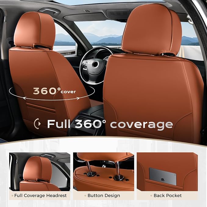 Coverado Car Seat Covers, Front Covers for Cars, Car Seat Cover Front Seats, Automotive Seat Cover, Waterproof, Leather Car Seat Cushion, Universal Interior Covers Seat Protectors for Most Cars