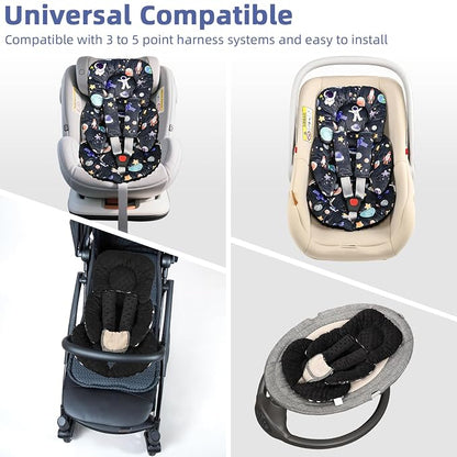 Infant Car Seat Insert Cushion, Baby Car Seat Head Body Support for Girls & Boys, Reversible Newborn Car Seat Insert with 2 Extra Strap Paddings, Premature Car Seat Cushion, Black Space