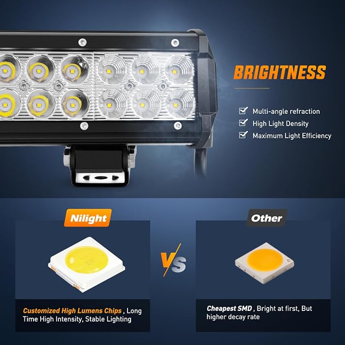 Nilight 20Inch 126W Spot Flood Combo Led Light Bar 4PCS 4Inch 18W Spot LED Pods Fog Lights with LED Light Bar Wiring Harness Kit for Truck Tractor Off-Road Pickup Golf Cart SUV ATV UTV 4x4 Van Camper